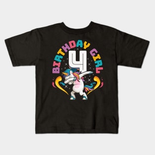 Dabbing Unicorn Birthday Girl 4 Years Old Kids T-Shirt